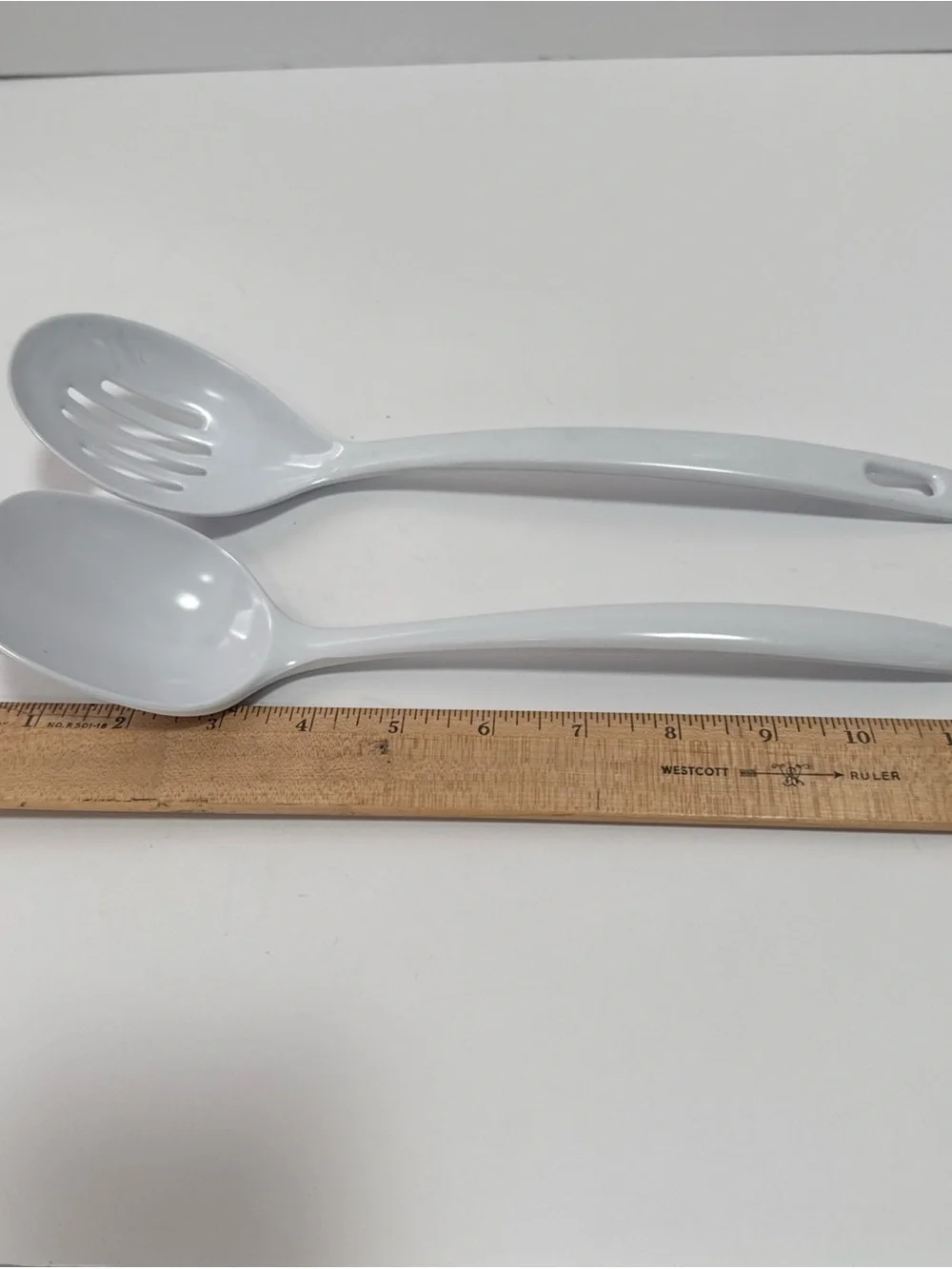 White melamine Slotted and Solid Serving Spoon lot of 2 VTG renowned. High temp